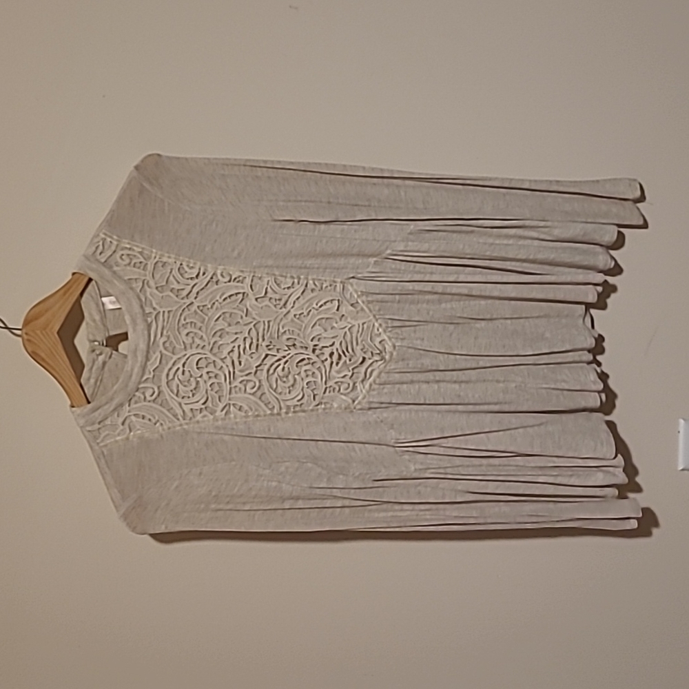 Xhiliration, XS, Oatmeal, Long-sleeved Boho Top